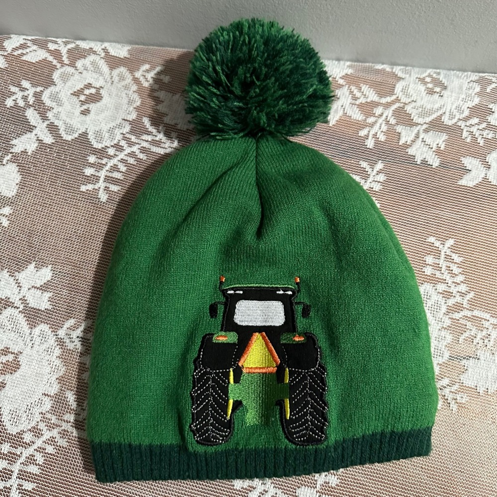 John Deere Toddler Green Tractor Pom Pom Beanie Hat One Size